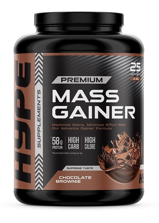 Hype Mass Gainer Chocolate Brownie Gainer Powder for Bulking 3000g