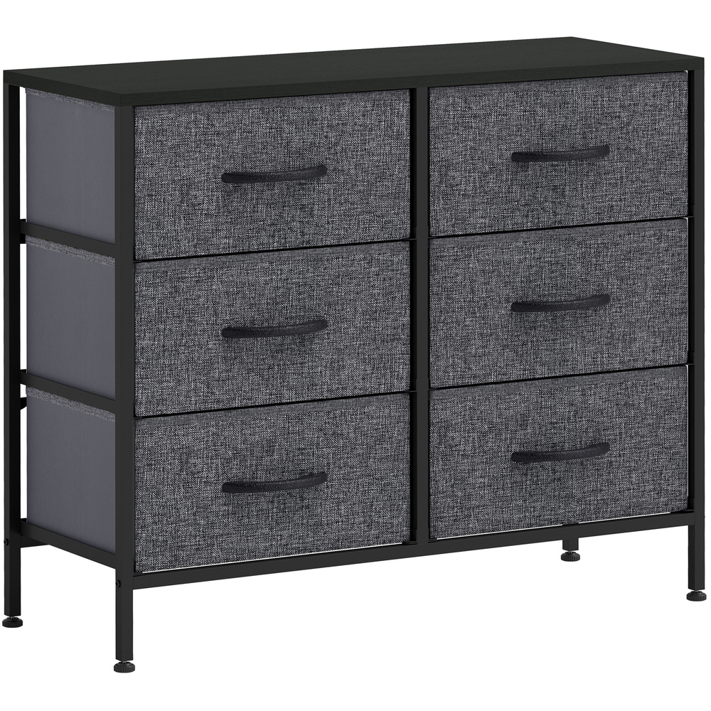 HOMCOM Fabric Chest of Drawers, Industrial Bedroom Dresser with 6 Fabric Drawers, Steel Frame and Wooden Top for Nursery, Living Room, Hallway, Black