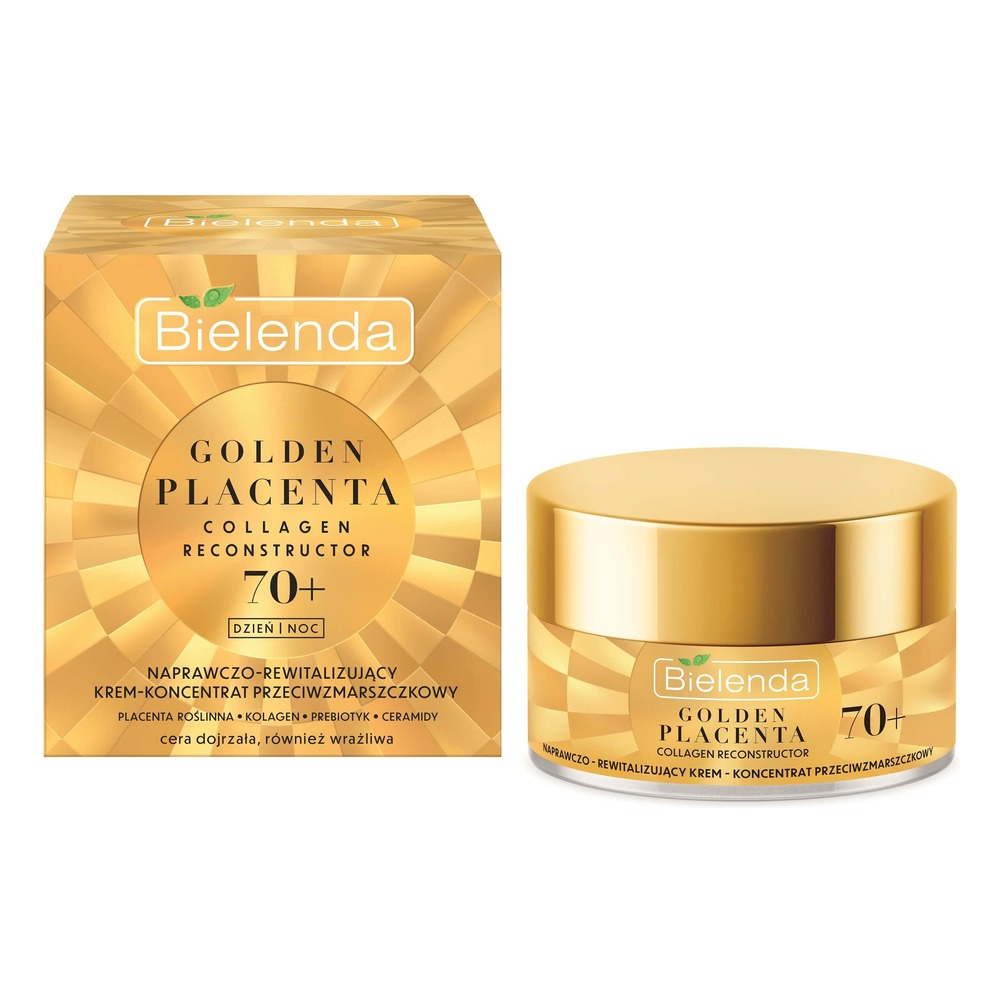Bielenda Golden Placenta Collagen Reconstructor Repairing-Revitalizing Cream Anti-Wrinkle Concentrate 70+ for Day and Night 50ml