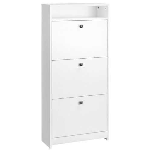HOMCOM Narrow Shoe Cabinet with 3 Flip Doors, 14-18 Pairs Shoe Cupboard with Open Shelf for Slim Hallway and Entryway, 24 x 60 x 132 cm, White