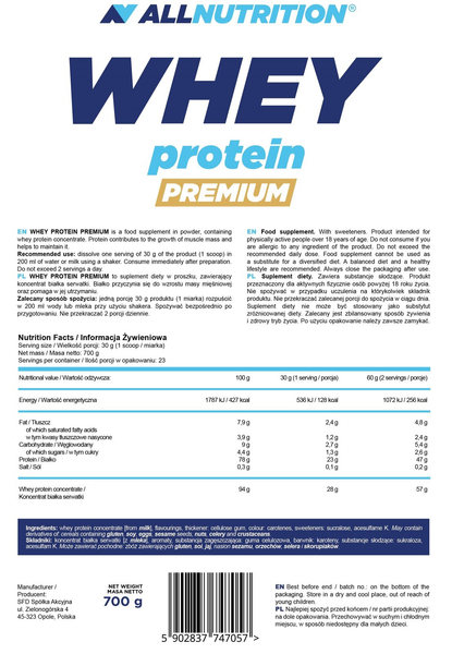 Allnutrition Whey Protein Premium Ciasteczko 700g
