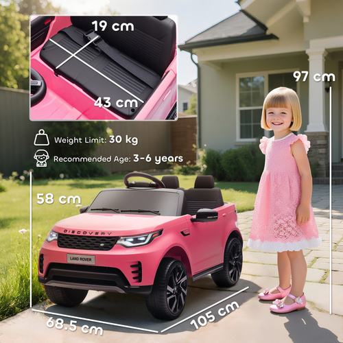AIYAPLAY Land Rover Discovery Licensed 12V Kids Electric Car with Remote, 4 Wheel Suspension, Slow Start, Lights, Music, Pink