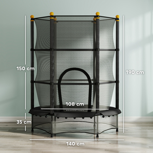 HOMCOM 4.6FT/55" Kids Trampoline with Enclosure Net, Outdoor Indoor Use, for Ages 3-10 Years, Black