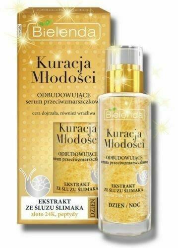 Bielenda Kuracja Młodości Odbudowujące Serum Przeciwzmarszczkowe Ekstrakt ze Śluzu Ślimaka Złoto 24K Peptydy Dzień Noc 30ml