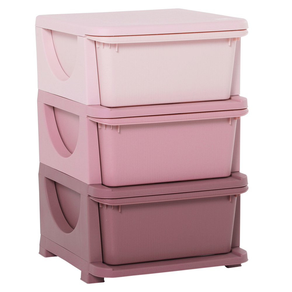 HOMCOM 3 Drawers Plastic Storage Units, 3 Tier Kids Storage Units, Children Toy Chest for Nursery, Playroom, Bedroom, Pink