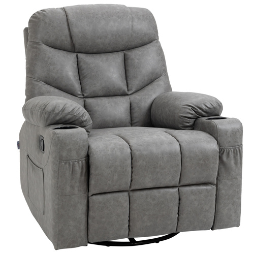 HOMCOM Thick Padded Faux Leather Recliner Armchair - Light Grey