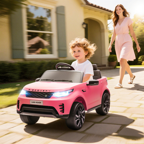 AIYAPLAY Land Rover Discovery Licensed 12V Kids Electric Car with Remote, 4 Wheel Suspension, Slow Start, Lights, Music, Pink