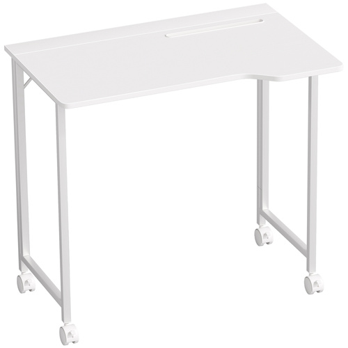 HOMCOM Small Folding Desk, with Wheels - White Wood-Effect