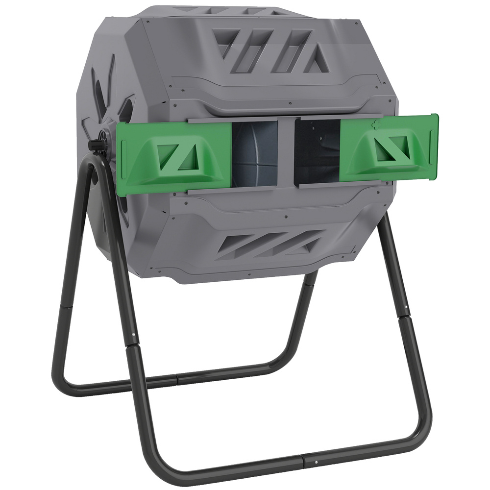 Outsunny 160L 360° Rotating Dual Chamber Composter - Grey