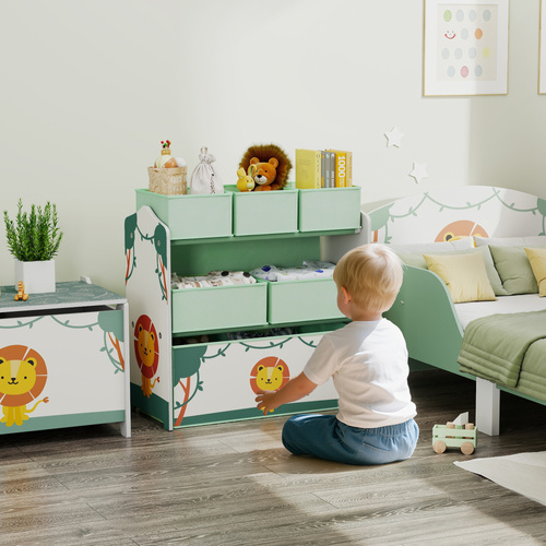 AIYAPLAY Kids Toy Storage Units, 3-Tier Toy Organiser Shelf with 6 Removable Boxes for Kids, Bedroom, Playroom, Green