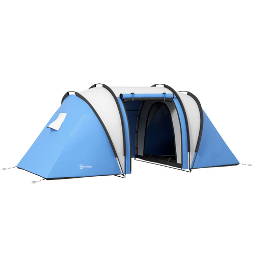 Outsunny Two-Man Tent, with Bedrooms, Living Room and Canopy - Blue