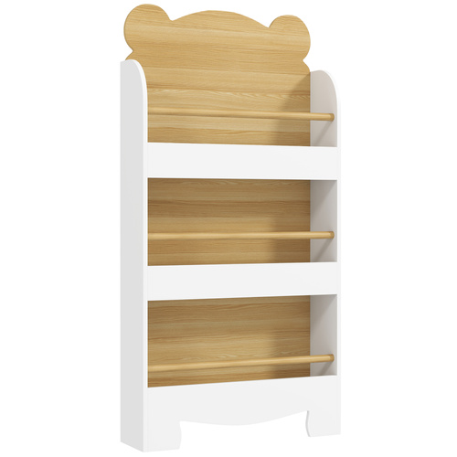 AIYAPLAY Kids Bookshelf, 3 Tier Children Bookcase, Bear Theme Toddler Space-Saving Bookcase for Living Room, White