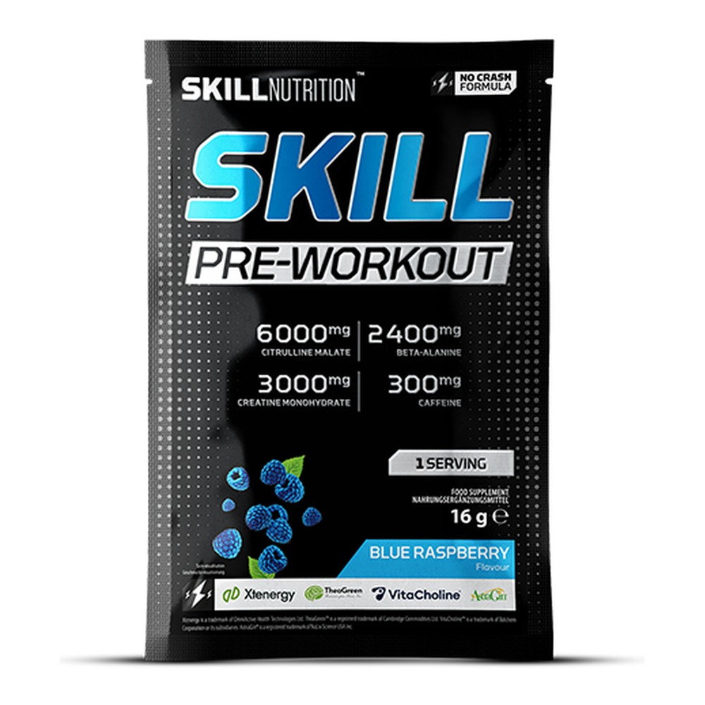 Skill Nutrition Skill Pre-Workout Blue Raspberry Pre-Workout Powder For Peak Performance 16g
