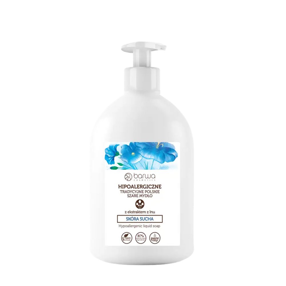Barwa Hypoallergenic Traditional Polish Gray Liquid Soap with Flax Extract for Dry Skin 500ml