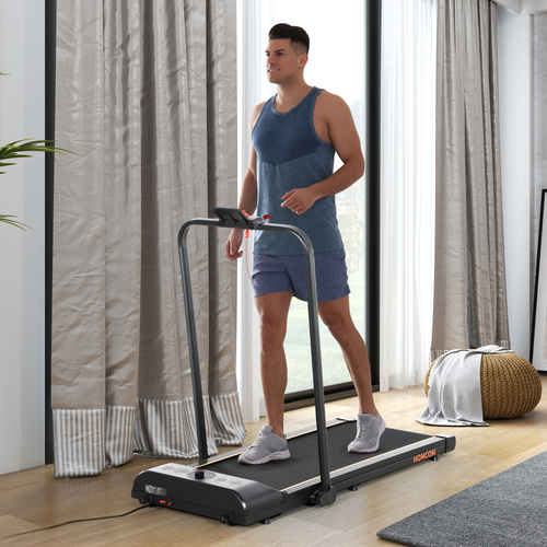 HOMCOM Foldable Walking Treadmill, with LED Display and Wheels, for Home, Office, Fitness Studio, Orange