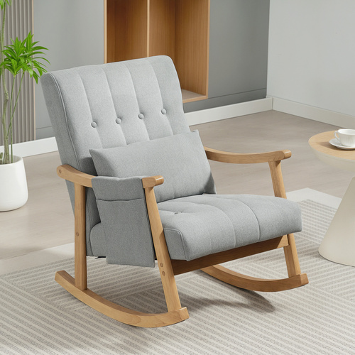 HOMCOM Wood Frame Rocking Accent Chair - Light Grey