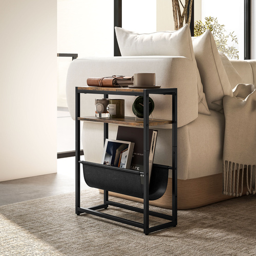 HOMCOM Narrow Side Table, End Table with 3-Tier Storage, V-Shaped Magazine Holder for Living Room, Bedroom, 43 x 18 x 56 cm, Ru