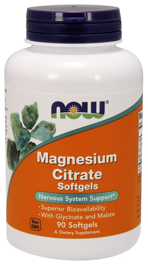 NOW Foods Magnesium Citrate Cytrynian Magnezu o Wysokiej Przyswajalności 90 Kapsułek Żelowych