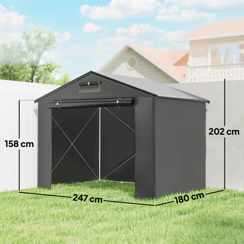 Outsunny 8 x 6 ft Outdoor Garden Storage Shed, Waterproof Bike Tent with Roll-Up Zipper Door