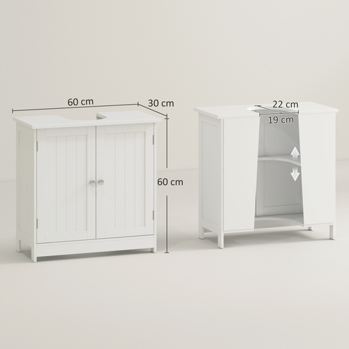 HOMCOM Under Sink Bathroom Storage Cabinet 2 Layers Vanity Unit Wooden - White