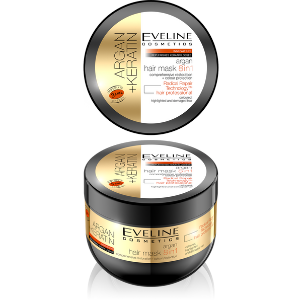 Eveline Argan Keratin 8w1 Maska Arganowa do Włosów Zniszczonych i Farbowanych 300ml