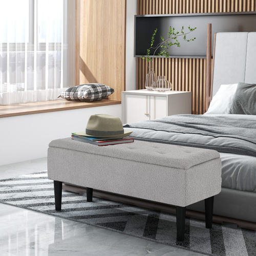 HOMCOM 57L Storage Ottoman, End of Bed Bench with Wooden Legs, Fabric Footstool for Living Room, Bedroom, 95 x 38 x 45cm, Grey