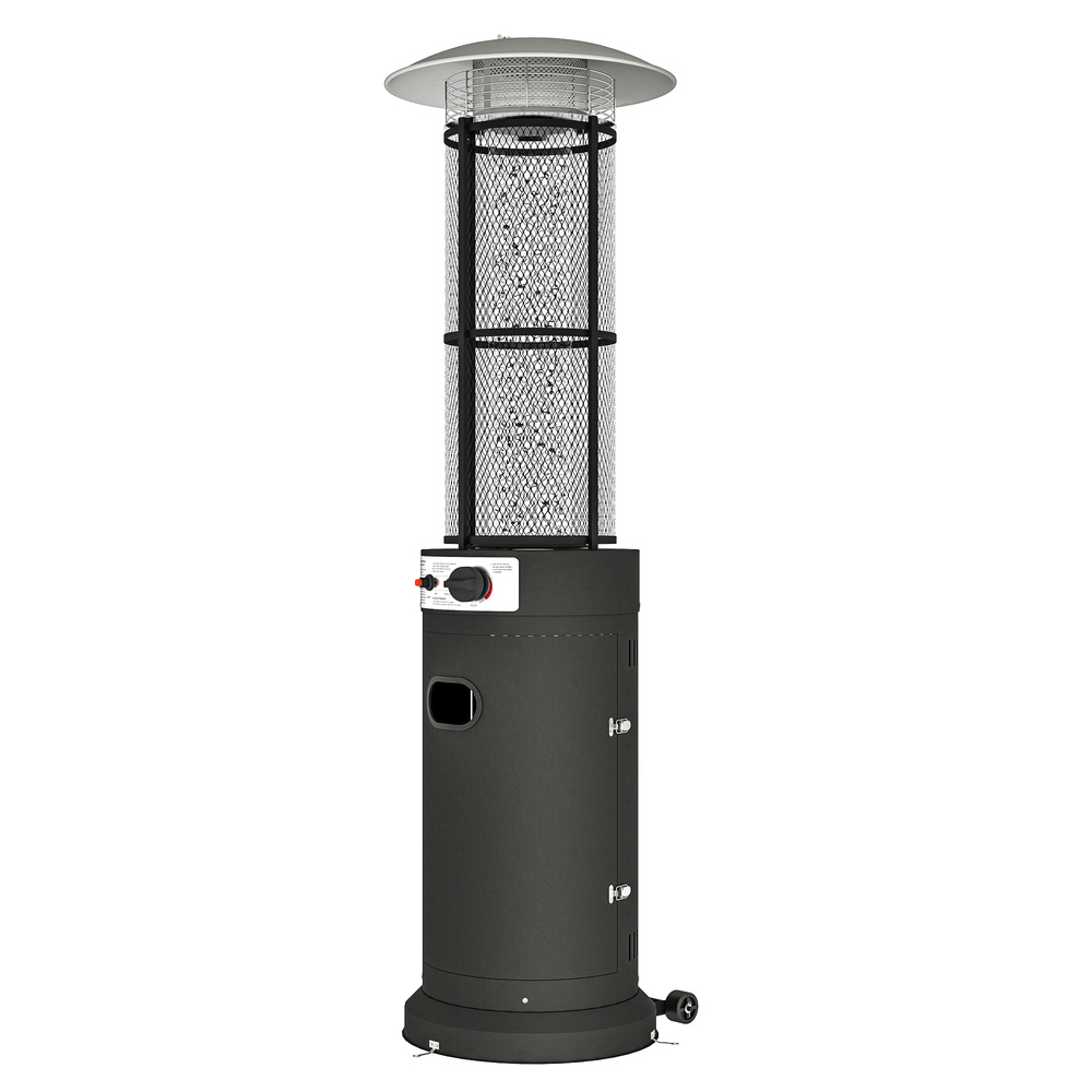 Outsunny 11 KW Freestanding Gas Patio Heater, Adjustable Outdoor Garden Propane Heater with Tip-Over Switch, Wheels, Pulse Ignition, Tank Room with Openable Door, Black