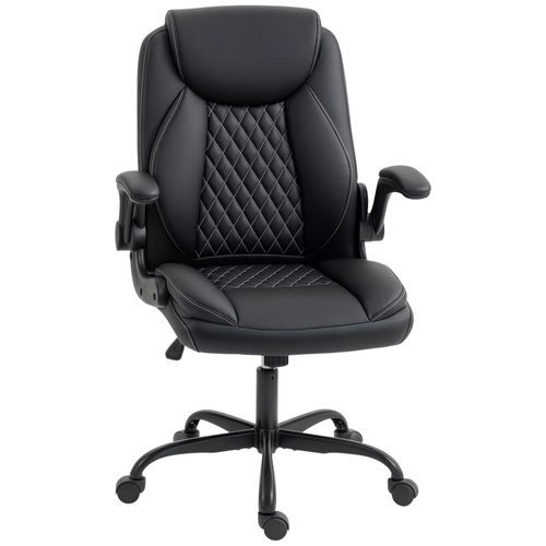 HOMCOM Faux Leather Office Chair. with Flip-Up Armrests - Black