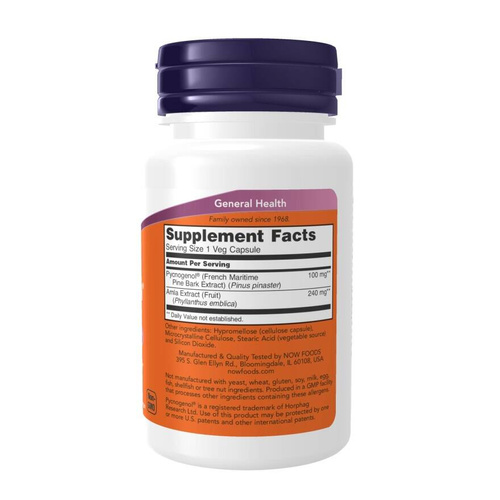 Now Foods Pycnogenol 100mg Wspiera Układ Odpornośćiowy 60 Kapsułek
