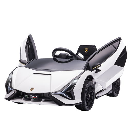 HOMCOM Lamborghini Sian Licensed 12V Electric Car for Kids 2 Motors Toy Car with Remote Control Music Lights MP3 for 3-5 Years White