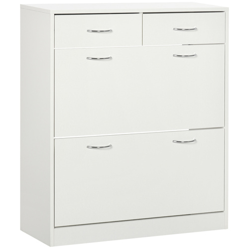 HOMCOM Narrow Shoe Storage with 2 Flip Drawers and Adjustable Shelves Shoe Cabinet Organizer for 12 Pairs of Shoes, White
