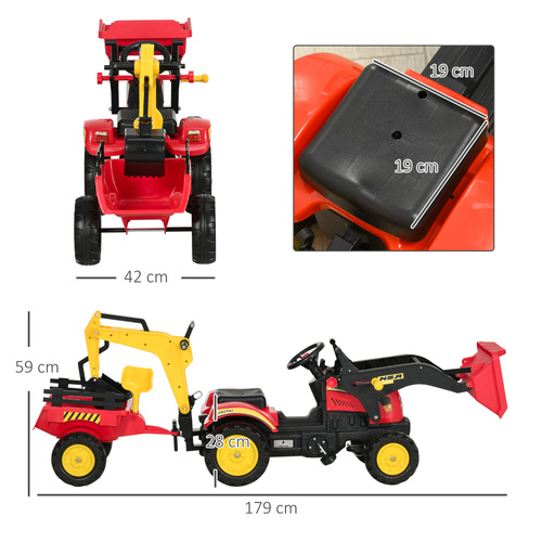 HOMCOM Ride On Tractor for Kids, 3 in 1 Ride On Excavator Toy Car with Adjustable Bucket, Digger and Removable Trailer, Pretend Play Construction Truck for 3-6 Years
