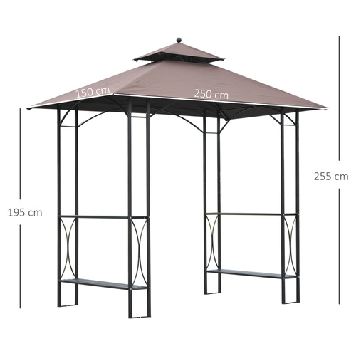 Outsunny 2.5 x 1.5m BBQ Tent Canopy Patio Outdoor Awning Gazebo Party Sun Shelter - Coffee