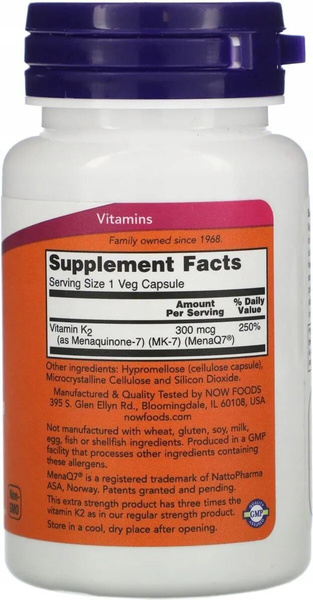 Now Foods MK-7 Vitamin K-2 100mcg 60 Capsules