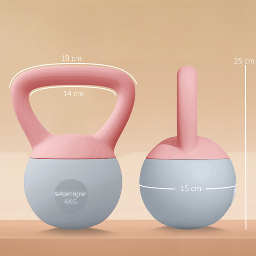 SPORTNOW 4KG Soft Kettlebell, Kettlebell with Non-Slip Handle for Home Gym, Weight Lifting, Strength Training, Pink/Grey