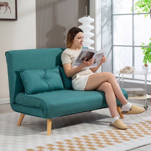 HOMCOM Two-Seater Linen-Look Sofa Bed - Green