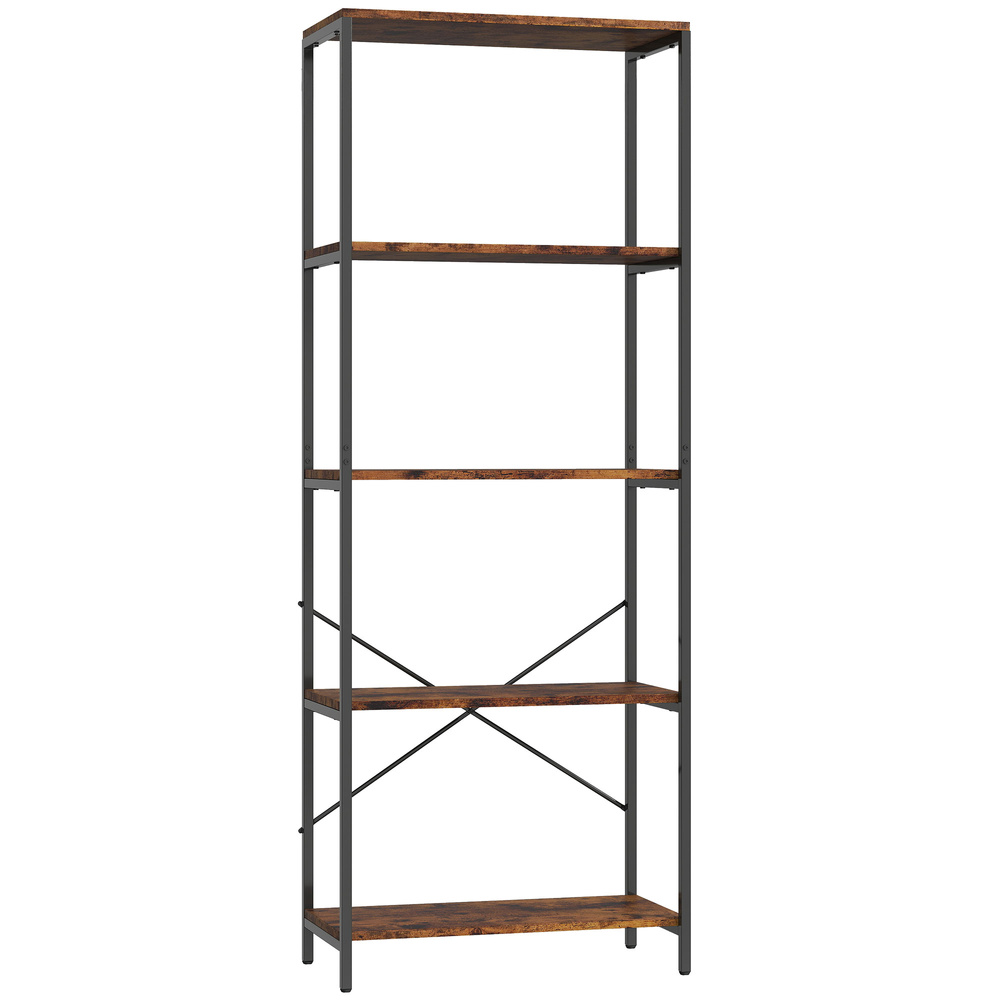 HOMCOM 5-Tier Bookshelf, Industrial Bookcase with Metal Frame - Rustic Brown and Black