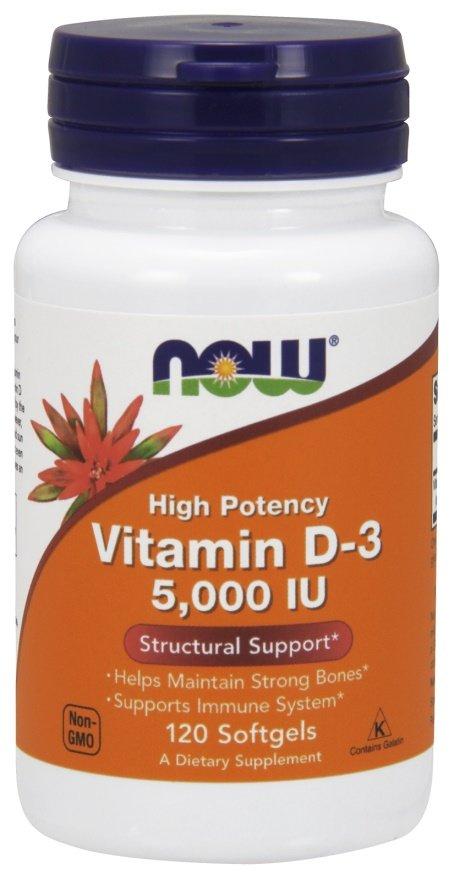 Now Foods Vitamin D-3 5000 IU Supports Immunity Muscles & Brain Function 120 Softgels