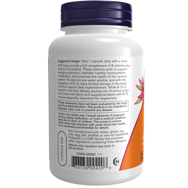 Now Foods Vitamin B-50 Supports Nervous System 100 Capsules