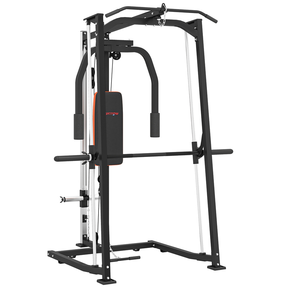 SPORTNOW 3-in-1 Gym Station with 17-level Squat Rack Dual Cable Pulley System Home Strength Training, Black