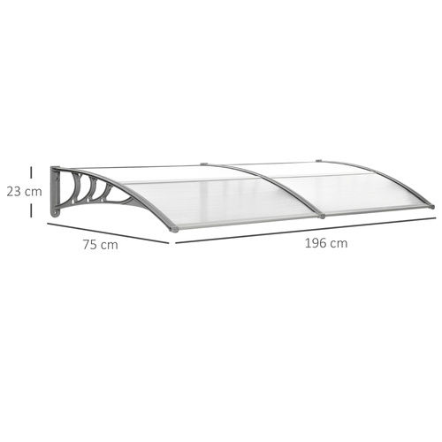 Outsunny Front Door Canopy Outdoor Awning Aluminium Rigid Plastic Polycarbonate Rain Shelter UV Water Rain Resistant 196 x 75cm Clear