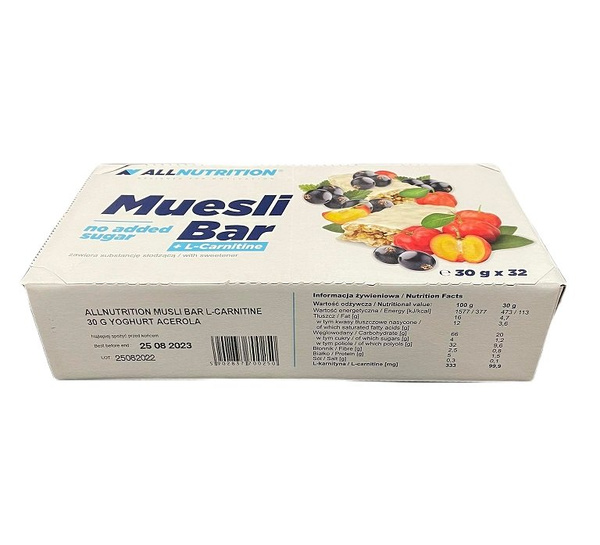 Allnutrition Muesli Bar + L-Carnitine Baton Musli Jogurt Acerola 30gx32