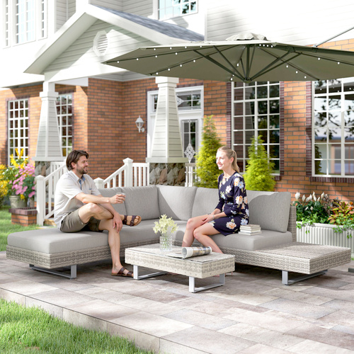 Outsunny Three-Piece Corner Rattan Set, with Glass Tables