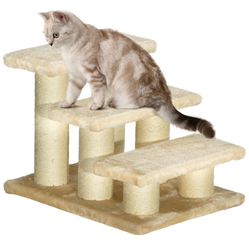 PawHut Pet Stairs 3-step Pet Ladder Cat dog Stairs Climb Ladder Cat Tree, Beige