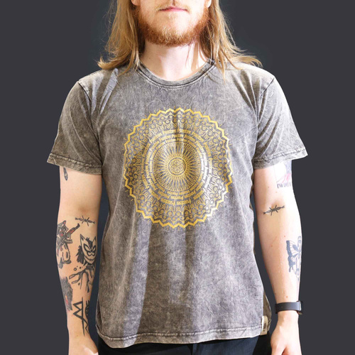 Large Stone Washed T-Shirt - Mandala - Dark Grey