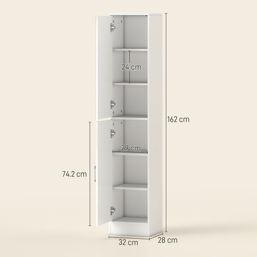 kleankin Tall Bathroom Cabinet with Mirror and Adjustable Shelf - White