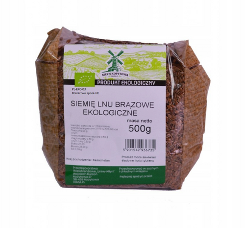 Młyn Kopytowa Ekologiczne Siemię Lniane Brązowe 500g Best Before 30.04.26