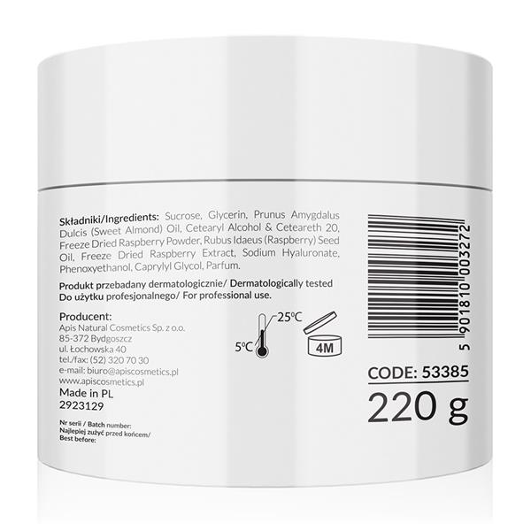 Apis Raspberry Glow Cukrowy Peeling z Liofilizowanymi Malinami dla każdego Rodzaju Skóry 220g
