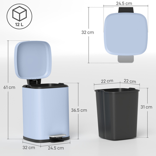 HOMCOM 12L Modern Boxy Metal Home Kitchen Bin - Light Blue