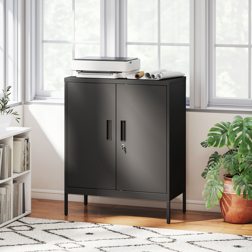 HOMCOM Metal Storage Cabinet with Lock and Adjustable Shelves - Black